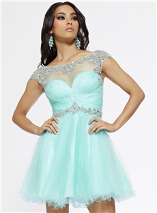 Pretty A Line Bateau Neckline Beading Short Homecoming Prom Dress