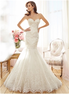 Elegant Mermaid Sweetheart Appliques Court Wedding Dress