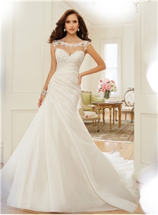 Elegant Mermaid Scoop Appliques Lace Backless Wedding Dress
