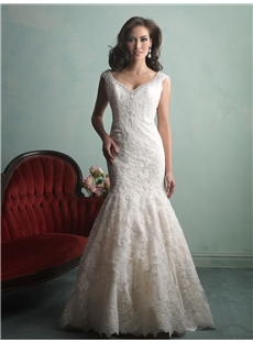 Morden Mermaid Floor Length Appqulies Court Train Lace Wedding Dress