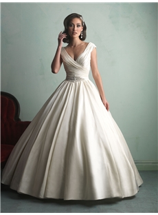 Morden Ball Gown Floor Length Satin Court Train Wedding Dress