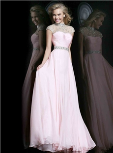 Glamour High Neck Beading Natural Backless Princess Dress