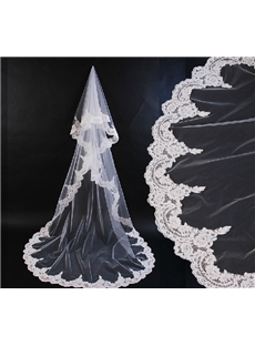 Charming Chapel Wedding Bridal Veil With Lace Applique Edge
