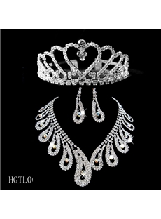 Amazing Diamond Wedding Bridal Tiaras Jewelry Sets Including Necklace Earring