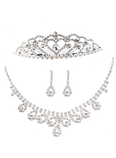 Pure Alloy With Rhinestone Wedding Bridal Jewelry Set Including Necklace Tiara And Earrings