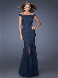Vintage Off The Shoulder Mermaid Lace Floor Length Evening Dress
