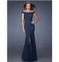 Vintage Off The Shoulder Mermaid Lace Floor Length Evening Dress