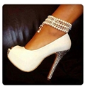 Chic White Peep Toe Pearl Ankle Strap High Heel Shoes