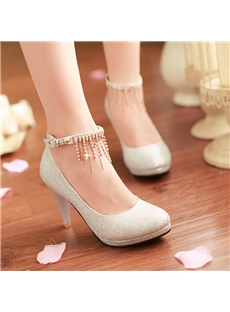 Chic Pu Crystal Tassel Stiletto Wedding Shoes