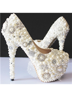 Chic Diamond Pearls High Heel Wedding Shoes