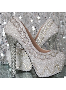 Chic Sparkle Pearls Platform Stiletto Heels Bridal Shoes