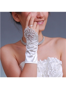 Pretty Beading Appliques Wedding Gloves