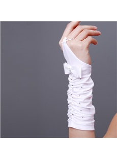 Graceful Finger Less Wedding Gloves With Rhinestones