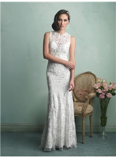 Demure High Neck Lace Trumpet Wedding Dress