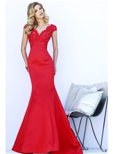 Glamour Mermaid V Neck Lace Up Floor Length Evening Dress
