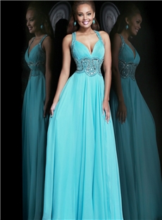 Glamour V Neck Beading A Line Floor Length Evening Dress