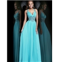Glamour V Neck Beading A Line Floor Length Evening Dress