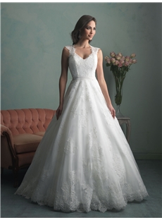 Delicate Cap Sleeves Appliques Ballgown Wedding Dress
