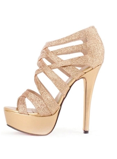 Shimmering Golden Euramerican Style Cross Strap Upper Platform Women Sandals