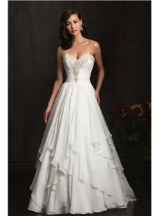 Elegant Ruched A Line Natural Waisted Strapless Sweetheart Neckline Layers Of Chiffon Wedding Dress
