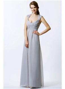 Queen Anne Neck Long Chiffon Bridesmaid Dresses Evening Dress