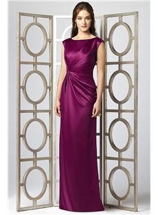Simple Sheath Cap Sleeves Satin Long Wedding Guest Dresses