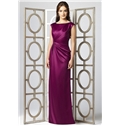 Simple Sheath Cap Sleeves Satin Long Wedding Guest Dresses