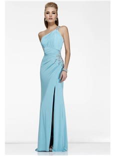 Sexy One Shoulder Sheath Lace Back Floor Length Evening Form Dress