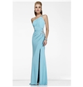 Sexy One Shoulder Sheath Lace Back Floor Length Evening Form Dress