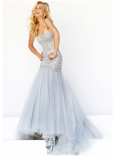Sexy Strapless Mermaid Beading Floor Length Evening Prom Dress
