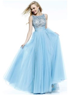 Boutique Bateau A Line Floor Length Beading Prom Dress