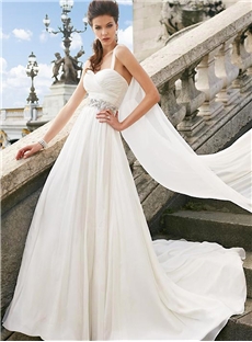 Vintage Greek Style A Line Detachable Train Wedding Dress