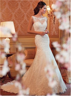 Alluring Tulle Satin Bateau Neckline Natural Waistline Mermaid Wedding Dress