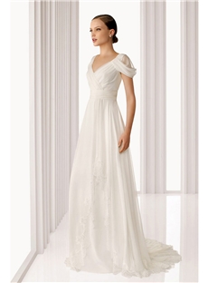 Simple A Line Beach Wedding Dresses V Neck Chiffon For Bridal Gowns