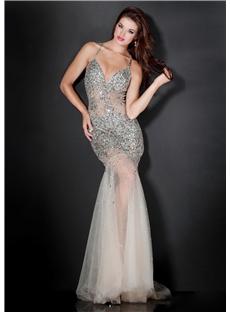 Sexy Trumpet Mermaid Spaghetti Strap Beading Floor Length Evening Dress