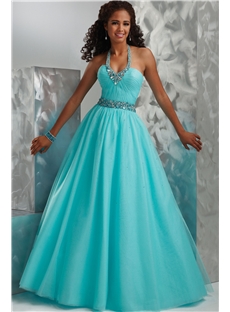Modern A Line Halter Beading Lace Up Floor Length Quinceanera Dress