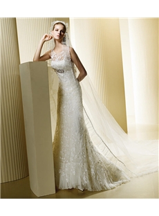 Stunning Sheath Column Scoop Neckline Straps Court Train Lace Wedding Dresses
