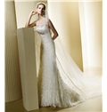 Stunning Sheath Column Scoop Neckline Straps Court Train Lace Wedding Dresses