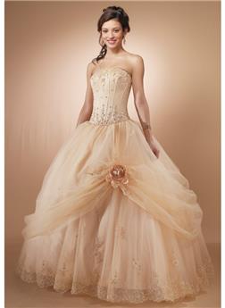 Strapless Empire Boned Bodice With Pick Up Floor Length Ball Gown Quinceanera