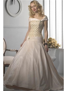 Wonderful A Line Off The Shoulder Floor Length Court Appliques Wedding Dresses 3ad0096