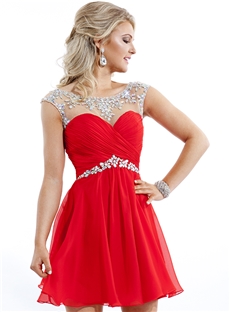Gorgeous Scoop Neckline Beading A Line Short Homecoming Dress