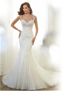 Elegant Mermaid Straps Appliques Beading Wedding Dress