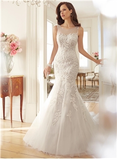 Charming Mermaid Scoop Lace Appliques Wedding Dress