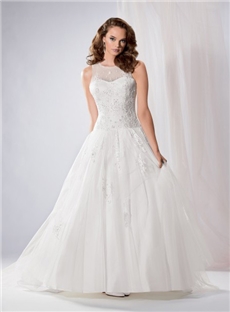 Beautiful A Line Crew Neck Open Back Wedding Dress