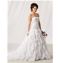 Popular A Line Chapel Train Tirred Ruffles Beaded Wedding Dress