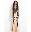 Vintage Jewel Neckline Appliques Sheath Floor Length Sweep Train Evening Dress