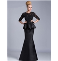 Elegant Mermaid Appliques Sequins Half Sleeves Long Sweep Train Evening Dress