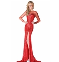 Sexy Tulle Neckline Sequins Beading Mermaid Split Front Sweep Train Evening Dress