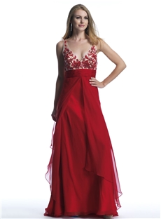 Pretty A Line Straps Appliques Sweep Train Long Prom Dress