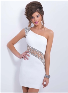 Sexy Sheath One Shoulder Beading Mini Cocktail Dress